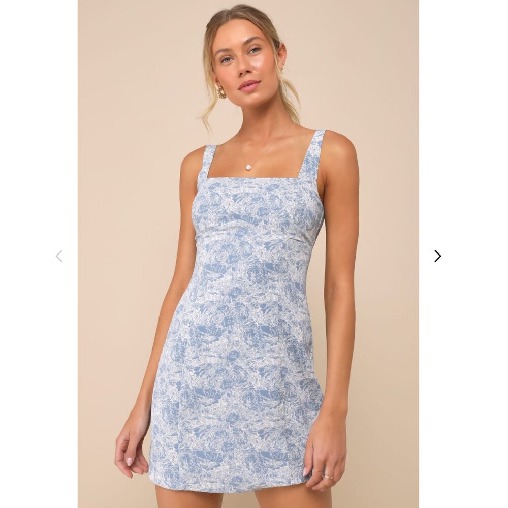 Blue/White Floral Sleeveless Mini Dress